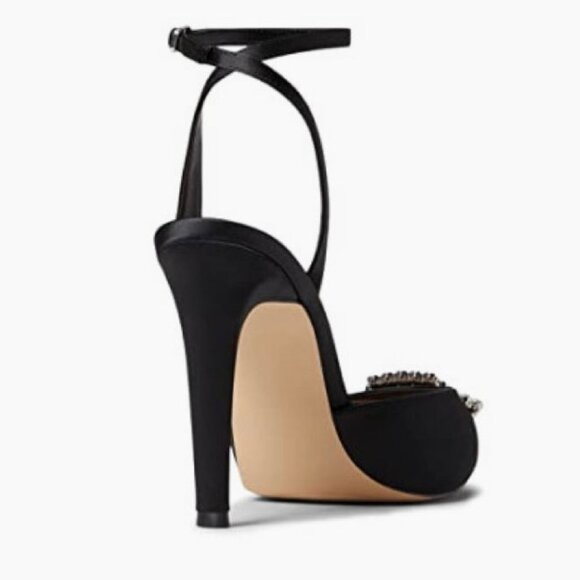 STEVE MADDEN AMORY Women's Embellished Pointed Toe Heel Pumps Black Satin Size 9 - Picture 6 of 10